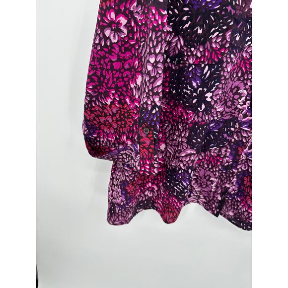 Maggie Barnes Button Down Shirt Women Purple Dark Floral Size 5X Collar Stretch - Picture 3 of 5